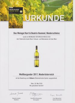 Urkunde-min WEISSBURGUNDER 2017 mit 4 Gläsern ausgezeichnet